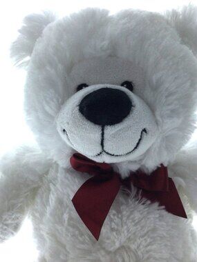 The Petting Zoo Plush White Teddy Bear Polar Bear with Red Ribbon